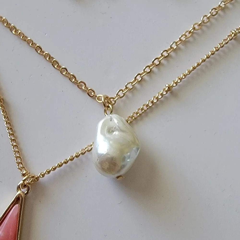 Layered Necklace Gold Tone Pearl Drop